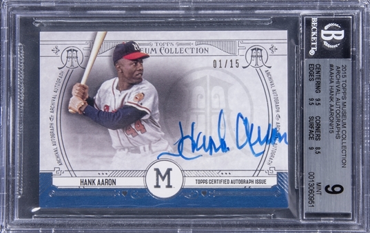 2015 Topps Museum Collection "Archival Autographs" #AA-HA Hank Aaron Signed Card (#01/15) – BGS MINT 9/BGS 9